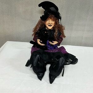 Glamour Kitchen Shelf Sitter Witch Doll With Black Cat